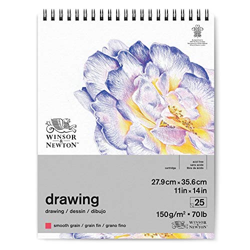 Winsor & Newton Classic Drawing Paper Pad, 11" x 14", 25 Sheets, 150gsm, Wired, Natural White - style: 11" x 14"