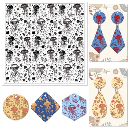 CHGCRAFT Jellyfish Polymer Clay Texture Sheets Shells Coral Silicone Texture Stamp Clay Texture Mat Flower Modeling Pattern Pad Texture Sheets for Polymer Clay Jewelry and Clay Earrings Tools - style: Jellyfish