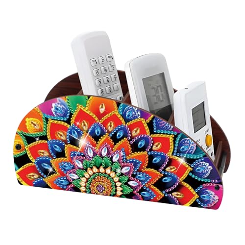 DIY Diamond Painting Storage Box Mandala Design 5D Rhinestone Diamond Art Case Multi-Compartment Wooden Desktop Organizer for TV AC Remotes Makeup Brushes Pens Holder Tabletop Craft Storage - color: Mandala