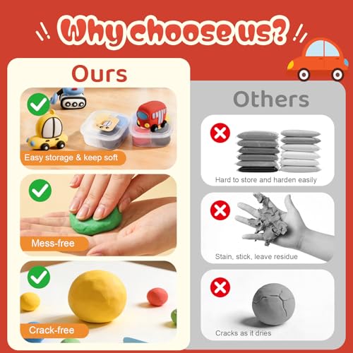 Both idea Air Dry Clay Kit, Car Theme | 12 Packs, Non-Toxic Kids Gift | School & Party: Perfect for classroom art activities, birthday party favors, creative family DIY, and holiday celebrations. - style: Tiny Drivers