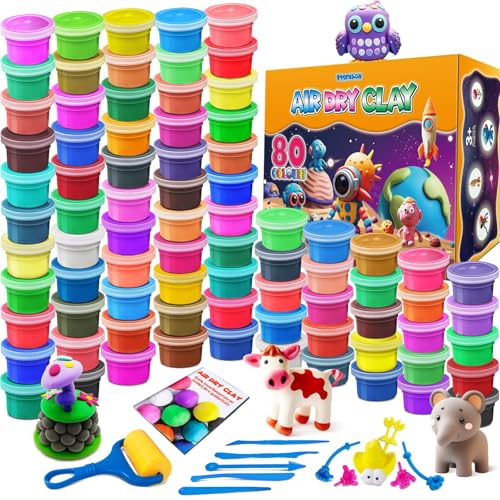 ESSENSON Air Dry Clay - 80 Colors Modeling Magic Clay, Best Gift for Boys & Girls Age 3-12 Year Old, DIY Molding Kids, with Sculpting Tools, Decoration Accessories, Kids Art Crafts - color: 80 Colors