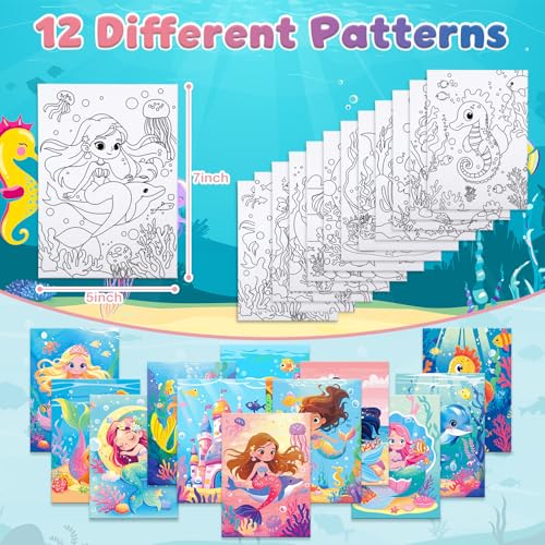 Anseal 12 Packs Pre Drawn Canvas for Painting, 5" X 7" Mermaid Ocean Theme Pre Printed Canvas for Paint Party (Mermaid) - style: Mermaid