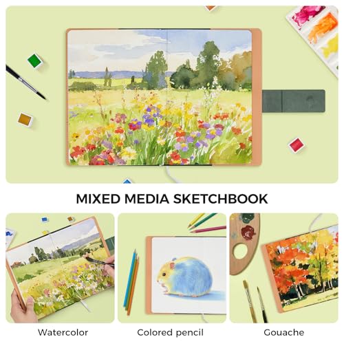 Watercolor Sketchbook,8.2 x 5.5 inch,20 Sheets Hot Press 100% Cotton 300 GSM 140lb,A5 Watercolor Paper for Art Painting, Drawing, Mixed Media - color: green