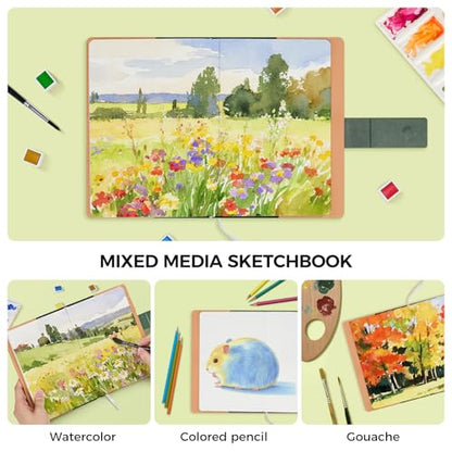 Watercolor Sketchbook,8.2 x 5.5 inch,20 Sheets Hot Press 100% Cotton 300 GSM 140lb,A5 Watercolor Paper for Art Painting, Drawing, Mixed Media - color: green