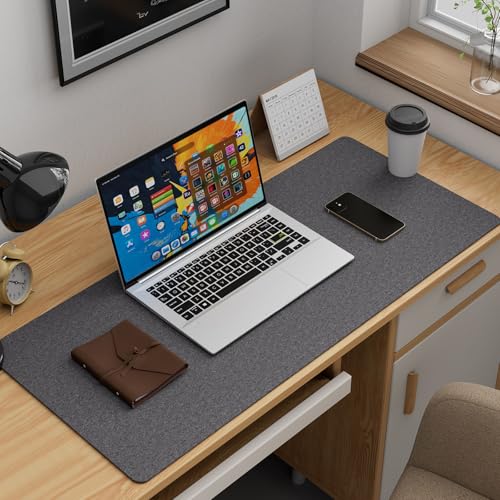 K KNODEL Felt Desk Mat, Large Desk Pad Protector, Office Computer Desk Mat for Keyboard, Non-Slip Mouse Pad (Dark Gray, 35.4"x15.7") - size: 35.4" x 15.7"