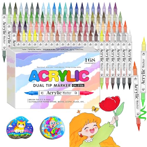 168 colors Acrylic Paint Markers, 84 Pack Direct Liquid Soft Brush acrylic markers & Paint Pens for Wood, Canvas, Rocks Glass and More – Acrylic paint Pens for DIY, Art, and Detailing Projects - style: 84-168 Drush Tips