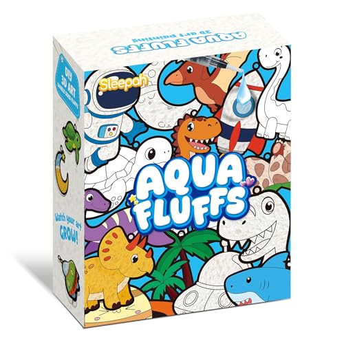 Aqua Fluffs Mess-Free 3D Puffs Art Kit for Kids Double-Sided Craft Set Kit | Mess-Free Paint by Numbers for Children, No Glue or Paint, Creative Activity for Boys & Girls Ages 3–8 - Dinosaur & Space - color: Blue
