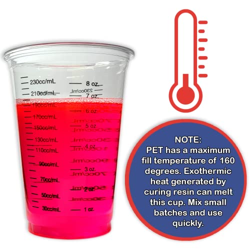 10 8oz Graduated Clear Plastic (PET) Cups and 10 6" Wood Stir Sticks for Mixing Paint, Stain, Epoxy, Resin by NetSellsIt 8 oz Disposable