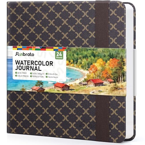 Watercolor Journal 5.5"x5.5" - 100% Cotton, 24 Sheets,140LB/300GSM Cold Press, Hard Cover Watercolor Sketchbook- Perfect for Watercolor, Gouache, Acrylic, Ink & Mixed Media - color: Brown