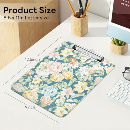 Plastic Cute Clipboard Low-Profile Metal Clip, A4 Letter Size 9 x 12.5 in, 8.5 x 11 Paper Clip Board for Teachers, Nurses, Classroom,Blue Crushed Flower - color: Blue Crushed Flower