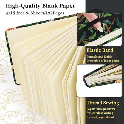 Square 4.8x4.8 inches 80gsm 96sheets/192 Pages Notebooks Blank Sketchbooks Travel Journal Pocket Hardcover Paint Writing Diary Memo Planner Cloth Cover. Pomegranate Bird - color: C Cloth Cover-Pomegranate Bird
