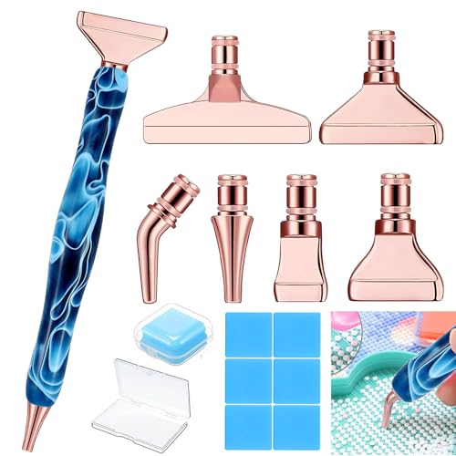 Heyseri Diamond Painting Pens, “Classic Wax Stylus” Diamond Art Pen, Gem Painting Tools Accessories, Gem Art Pen with Metal Tips for 5D Craft Nail - color: 14PCS-Blue pen+Rose gold