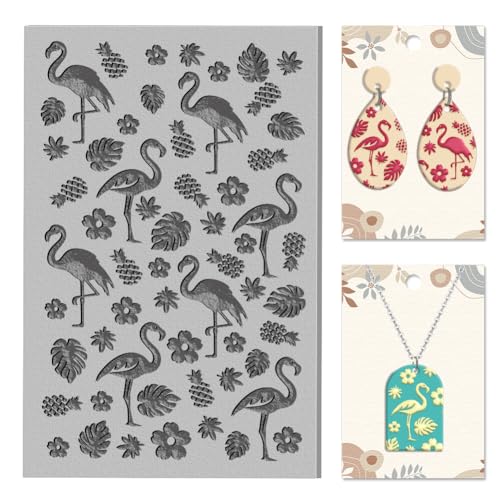 CHGCRAFT Flamingo Clay Texture Mat Tropical Plants Flowers Polymer Texture Sheets DIY Tools for Clay Pottery Earring Jewelry Making Stamp Engraving Machines, 3.9x2.6inch - style: Flamingo