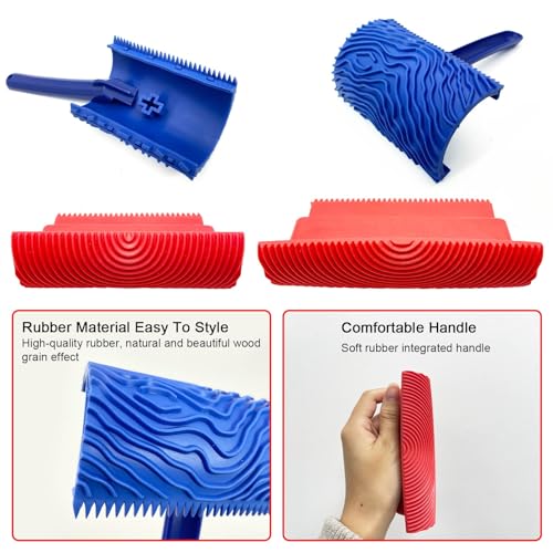 4-Pack Wood Grain Tool, Wood Graining Roller Painting Tool with Handle, Rubber Empaistic Wood Texture Painting Tool Set for DIY Wall Room Art Paint Decoration - size: 3pcs+1Roller