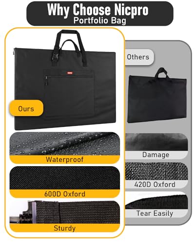 Nicpro Light Weight Art Portfolio Bag, 18x 24 Inches Waterproof Art Portfolio Case with Shoulder & Handle Carry, for Artwork, Poster, Sketch Drawing, Canvas, Photography, Solar Panel Storage - size: 18 x 24 inches