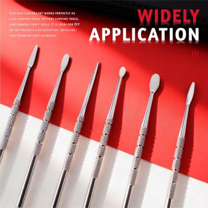 YETOOME 6 Pcs Wax Carving Tools Set with Case, Double-Ended Stainless Steel Clay Sculpting Pottery Sculpture Tools for Wax Pottery Carving Clay Modeling
