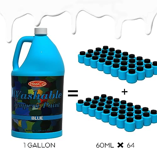 HissiCo Washable Tempera Paint for Kids,Blue(128 oz/1 Gallon) Liquid Poster Paint, Non-Toxic Kids Paint with Fluorescent Glitter Metallic Neon Colors for Finger Painting, Hobby Painters