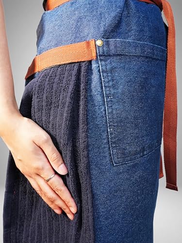 100% Cotton Printed Kitchen Apron with 2 Pockets for Men and Women – Adjustable Chef Apron - Machine Washable - color: Denim Royal
