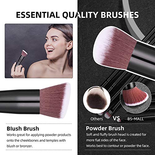 Makeup Brushes BS-MALL Premium Synthetic Foundation Powder Concealers Eye Shadows Makeup 14 Pcs Brush Set, Rose Golden, with Case (Black) - color: Black