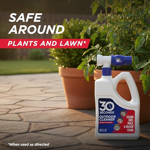 30 Seconds Outdoor Cleaner | Cleans Moss Stains from House, Vinyl Siding, Deck, Patio, Fence - 3 Capped Bottles, 1 Hose End Spray Attachment (64 Fl Oz (Pack of 3) - size: 64 Fl Oz (Pack of 3)