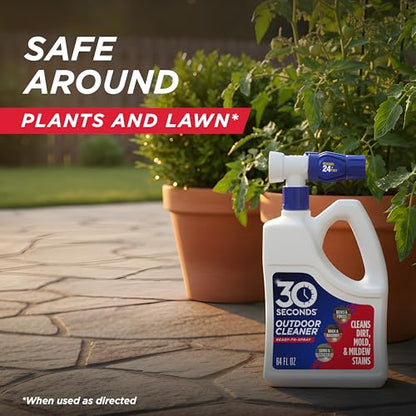 30 Seconds Outdoor Cleaner | Cleans Moss Stains from House, Vinyl Siding, Deck, Patio, Fence - 3 Capped Bottles, 1 Hose End Spray Attachment (64 Fl Oz (Pack of 3) - size: 64 Fl Oz (Pack of 3)