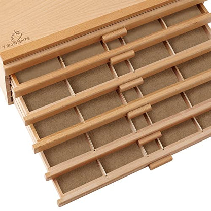 7 Elements 6 Drawer Wooden Artist Storage Supply Box for Pastels, Pencils, Pens, Markers, Brushes and Tools - size: 6-Drawer