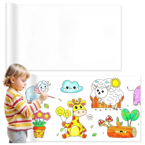 Blank Coloring Paper Roll, 2 Pcs Drawing Roll Paper for Kids, 11.8" x 118" Blank Sticky Rolls Graffiti Scroll for Children for Home Birthday Party - color: blank 2pcs
