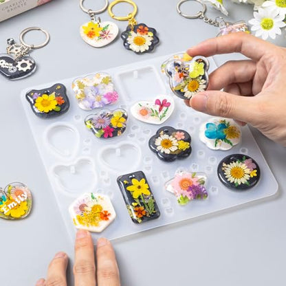 LET'S RESIN Keychain Resin Molds Silicone with Hole, 16 Cavities UV Resin Jewelry Pendant Mold for Beginner, Epoxy Resin Molds for Keychain Pendant Jewelry Making - color: Geometric Keychain Molds