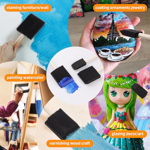 120 Pcs Foam Paint Brushes, 1” and 2” Foam Brush with Wood Handle, Bulk Sponge Brushes for Painting, Foam Art Paintbrushes Set for Staining, Varnishing, Finishing, Touchup and DIY Craft Projects - size: 1Inch-60Pcs and 2Inch-60Pcs