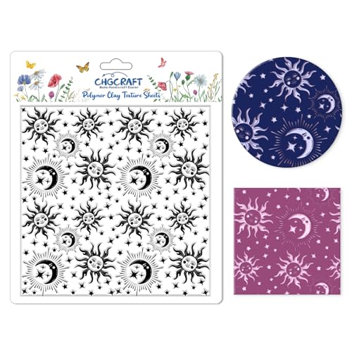 CHGCRAFT Sun Moon Stars Polymer Clay Texture Sheets Silicone Texture Stamp Clay Texture Mat Modeling Pattern Pad Texture Sheets for Jewelry and Clay Earrings Tools, 5.5x5.5 inch - style: Sun Moon