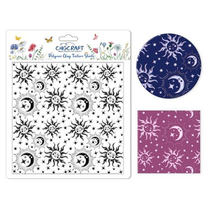 CHGCRAFT Sun Moon Stars Polymer Clay Texture Sheets Silicone Texture Stamp Clay Texture Mat Modeling Pattern Pad Texture Sheets for Jewelry and Clay Earrings Tools, 5.5x5.5 inch - style: Sun Moon