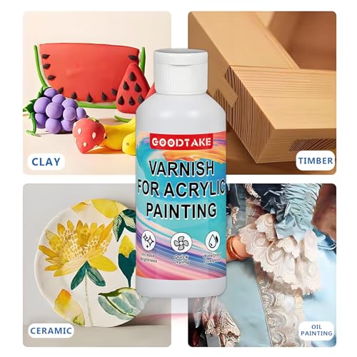 GOODTAKE Varnish for Acrylic Painting, Polycrylic Clear Gloss, Gloss Varnish for Clay, Acrylic, Paint, Diamond Painting, Wood - Non-Yellowing, Non-Toxic, Polyurethane Clear Gloss (2 Ounces) - size: 2 Ounces