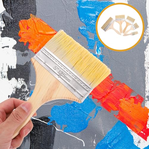 TEHAUX 5pcs Wood Handle Paint Brush Set Thick Bristles Painting Tools for Oil Watercolor Gouache Art Supplies Suitable for Home Improvement and Artistic Use