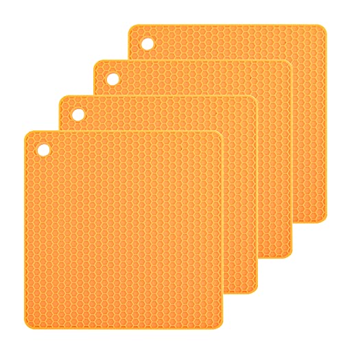 Silicone Pot Mat for Countertop Trivet Pads Heat Resistant Table Placemats 4 Pack,Size:7.5x7.5 Inch, Color: Grey, Shape:Orange - color: Orange