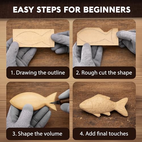 Wood Carving Kit for Beginners - Gift Ready Complete Tools Set | Whittling Kit with 8 Wood Carving Knives, Spoon Carving Tools, Wood Blocks, Gloves, Roll Bag and Sharpening Strop