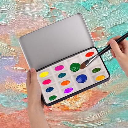 Travel Watercolor Palette,Portable Ceramic Palette with 14 Well,Metal Paint Box with Porcelain Palette(Blak Box) - color: Black