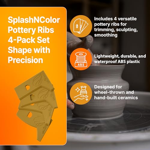 SplashNColor Pottery Ribs - ABS Clay Texture Ribs, Mud Throwing Tools, Ceramic Pottery Smoothing, Sculpting, Carving, and Trimming Tools for DIY Pottery Projects - Orange - Set A - (4 Pack)