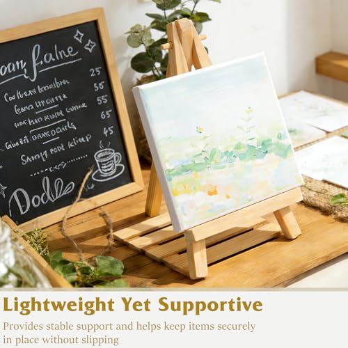 12-Pack 3.93×2.36in(L×W) Mini Wooden Display Easels, Small Natural Wood Tripod Stands for Photos, Cards, and Tiny Canvas Displays