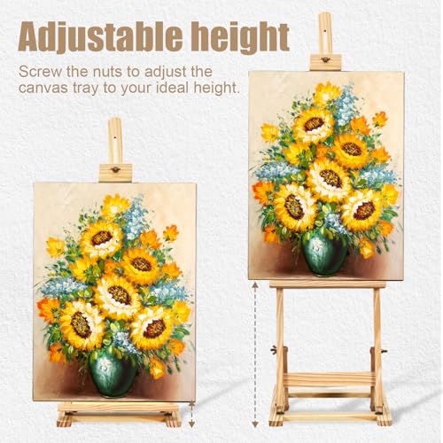 Fuyoooo 3 Pcs 32'' Wooden H-Frame Studio Tabletop Easel- Adjustable Stand, Holds up to 16 Canvas, Portable Tabletop Easel for Painting Display Drawing Stand