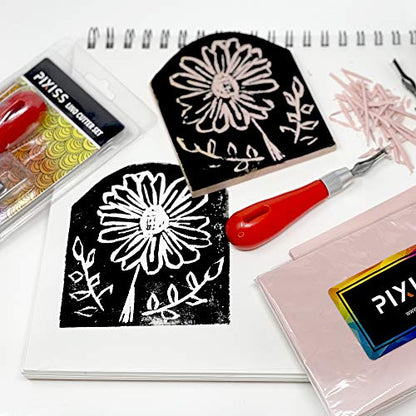 Rubber Block Stamp Carving Block Stamp Making Kit with Cutter Tools, 1 Carving Rubber Stamp for Printmaking, Printing and More - size: 1 Rubber Block + Carving Tool