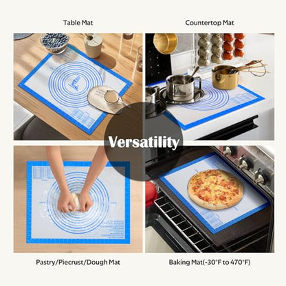 Nonstick Silicone Pastry Baking Mat Large with Measurements 16''By 20'' for Silicone Baking Mat, Counter, Dough Rolling/Pie Crust Pad By Folksy Super Kitchen (16×20, Blue) - color: Blue, size: 20"L x 16"W