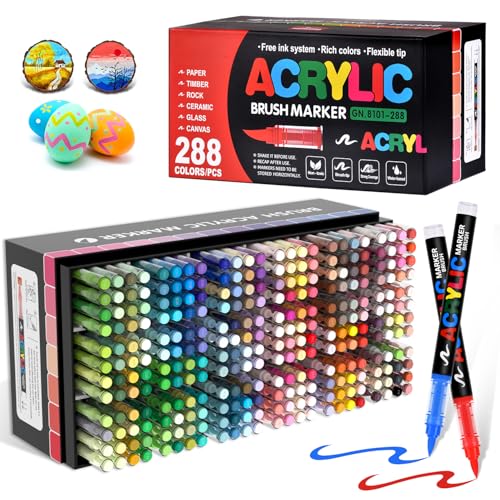 288 Colors Acrylic Paint Markers, Soft Brush Tip Pens, Direct-Liquid Ink Control System, Water-Based No-Bleed Premium Acrylic Paint Pens for DIY Art & Crafts - Fabric, Wood, Metal, Glass, Rock - color: 288 Colors
