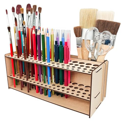 Wooden Paint Brush Holder with Wood Glue 69 Holes MDF Paintbrush Holder Organizer Artist Brush Holder Paint Brush Stand Rack for Artist Brushes Pens Pencils - style: 69 Holes