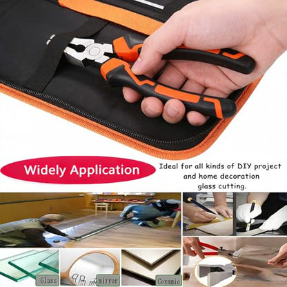 Glass Cutting Tool Kit with Tile Nipper, Glass Running Pliers, Breaker Grozer Pliers, Glass Cutter for Stained Glass, Tiles, Mosaic, with Storage Bag - color: 11 PCS