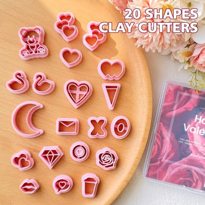 Keoker Valentine's Day Clay Cutters, Valentines Polymer Clay Cutters for Earrings Making, 20 Shapes Valentines Clay Cutters, Swan Clay Cutters for Polymer Clay Jewelry (ALL1) - color: ALL 1