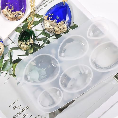 Waterdrop and Oval Resin Jewelry Molds,6 Cavities Silicone Pendant Molds for Resin Epoxy,Resin Casting Molds with Hanging Hole for DIY Gem Cabochon Pendant, Earring, Necklace Jewelry Making