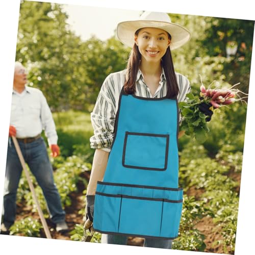 Gardening Apron with Back Multi-pocket Tool Storage Sleeveless Work Apron for Men and Women Sky-blue Suitable for Gardeners Artists and Architects