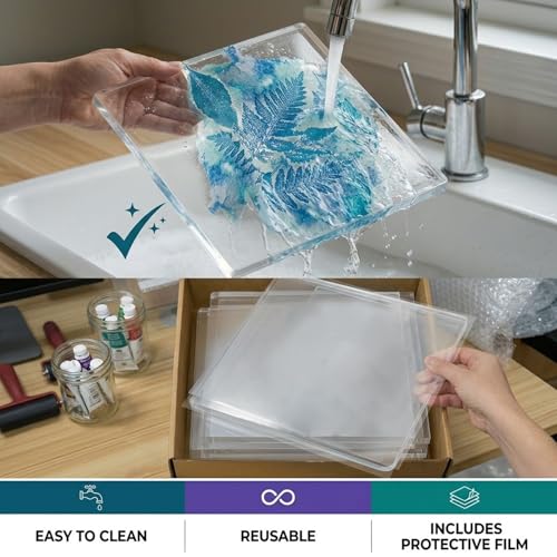 8 Pack Gel Printing Plates for Printmaking, 8x10 Inch Large Reusable Monoprinting Plate, 1cm Extra Thick Gel Plate for Arts and Crafts, Mixed Media, Acrylic Paint, Block Printing Supplies