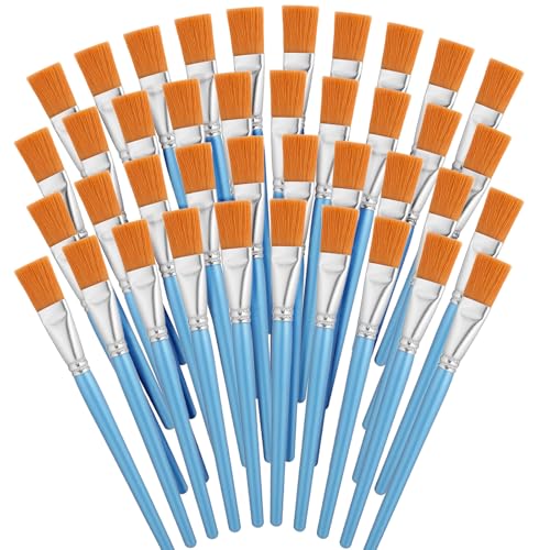 40Pcs Flat Paint Brushes Set, 1 Inch Wide Watercolor Brush Oil Painting Brushes Big Paint Professional Brush for Kids, Art Painters, Students Graffiti, Gouache, Acrylic Painting(Silver) - color: Silver