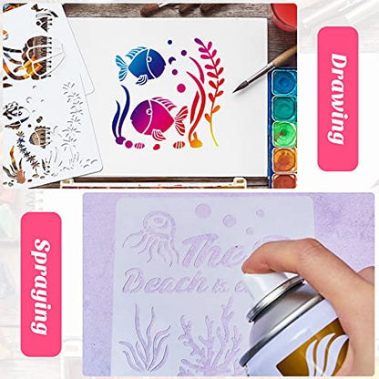 30 Pieces Sea Ocean Creatures Stencils 5 x 5 Inch Ocean Templates for Painting Sea Animal DIY Pattern Templates Mermaid Stencils on Wood for Scrapbooking Drawing Tracing Furniture Wall Crafts